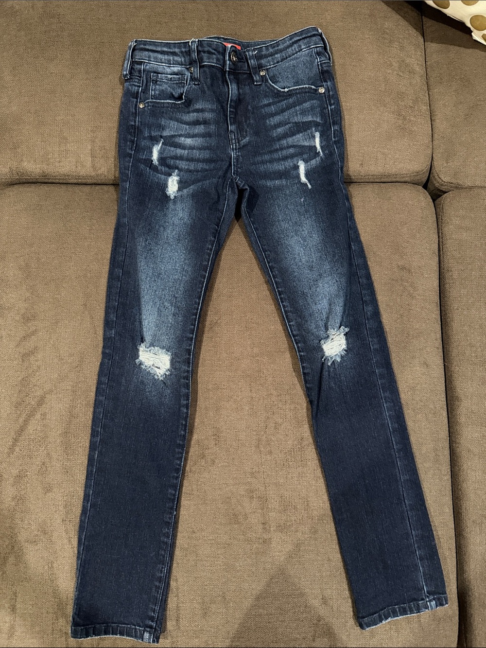 Like New Girls Guess Kids Dark Wash Distressed skinny jeans